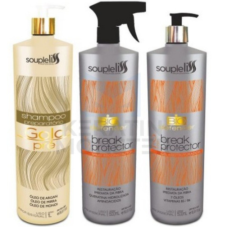 Набор для лечения волос Defender(ШАГ1+ШАГ2) + ШГО SoupleLiss Gold Pre 1000500500 мл